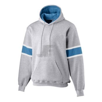 Custom Sports Team Grey & Blue Striped Pullover Fleece Hoodie