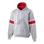 Custom Sports Team Grey & Blue Striped Pullover Fleece Hoodie