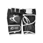 Black MMA Leather Grappling Gloves With White Trimming