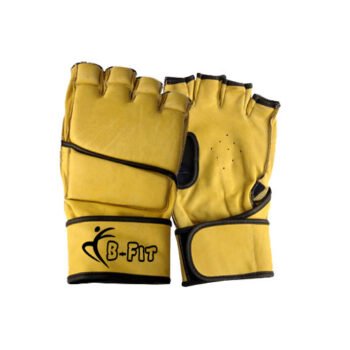 Yellow Leather Grappling Gloves