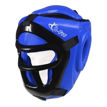 Blue Cowhide Leather Boxing Head Guard With Face Protector