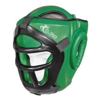 Green Cowhide Leather Boxing Head Guard With Face Protector