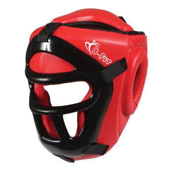 Red Cowhide Leather Boxing Head Guard With Face Protector