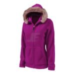 Women Red Zip Up Polar Fleece Hoodie with Fur