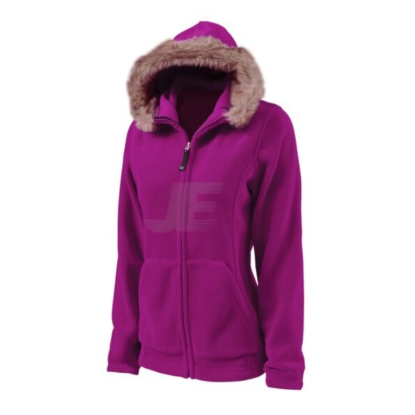 Women Purple Zip Up Polar Fleece Hoodie with Fur
