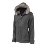 Women Red Zip Up Polar Fleece Hoodie with Fur