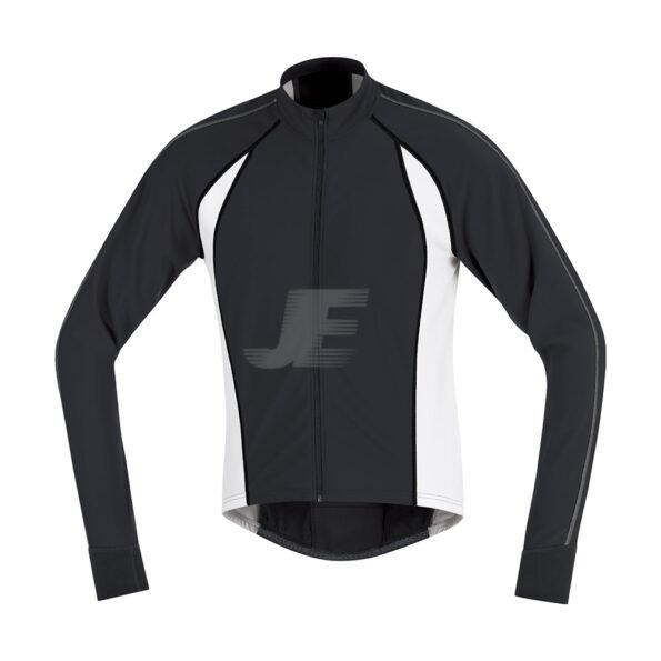 Mens Black & White Full Zip Winter Long Sleeve Cycling Jersey