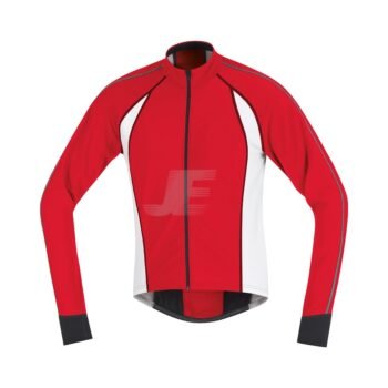 Mens Red & White Full Zip Winter Long Sleeve Cycling Jersey