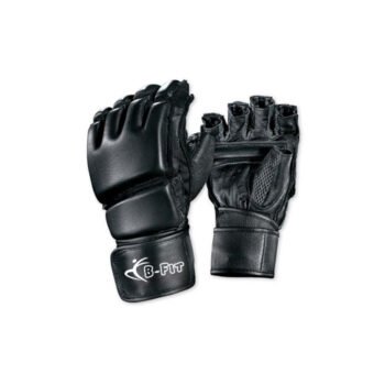 Black Padded Leather MMA Grappling Gloves
