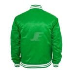 Front Button Shiny Fabric Royal Blue Satin Varsity Jacket