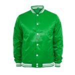Front Button Shiny Fabric Royal Blue Satin Varsity Jacket