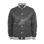 Front Button Shiny Fabric Royal Blue Satin Varsity Jacket