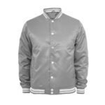 Front Button Shiny Fabric Royal Blue Satin Varsity Jacket