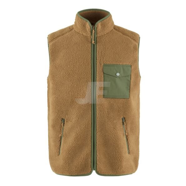 Mens Front Pocket Full Zip Sleeveless Sherpa Fleece Jacket