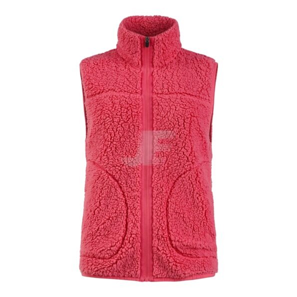 Women Full Zip Sleeveless Red Sherpa Fleece Vest