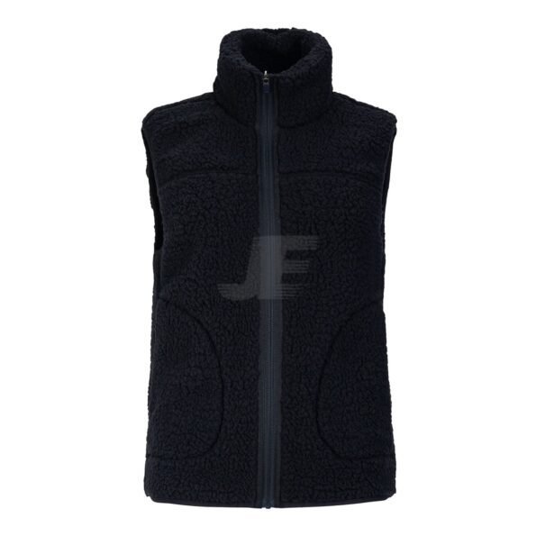 Women Full Zip Sleeveless Black Sherpa Fleece Vest