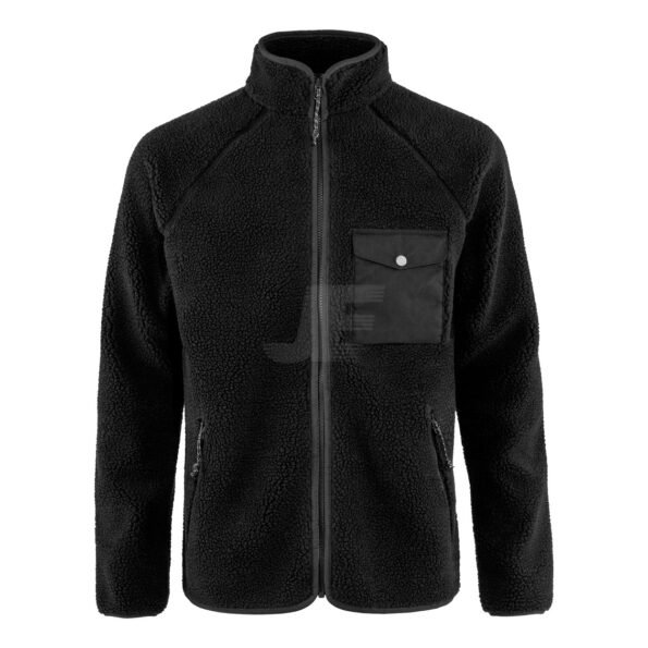 Mens Front Pocket Full Zip Black Sherpa Fleece Jacket