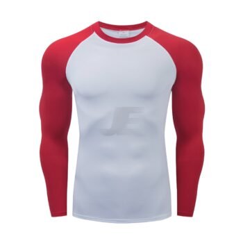 Mens Two Color White & Red Long Sleeve Nylon MMA Rash Guard