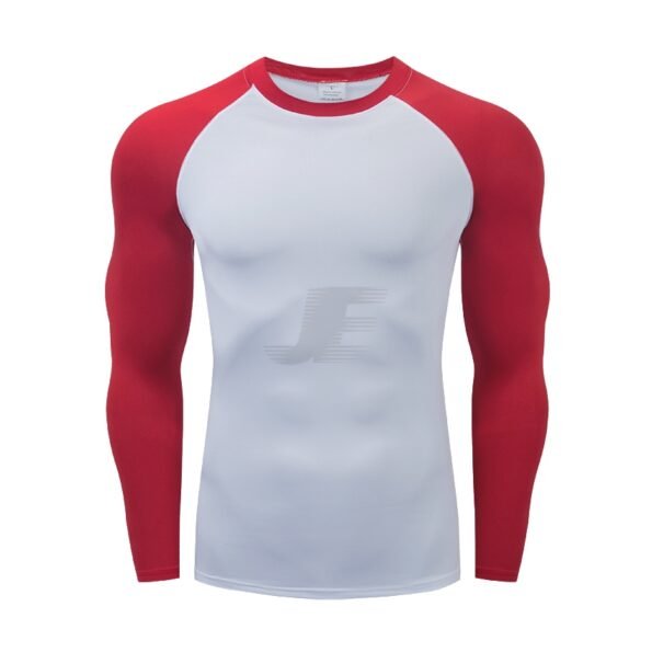 Mens Two Color White & Red Long Sleeve Nylon MMA Rash Guard