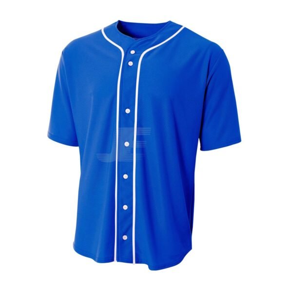 Royal Blue Front Button Mesh Short Sleeve Baseball Jersey
